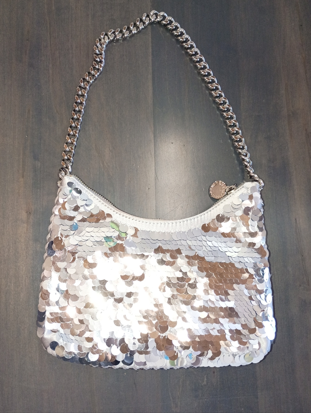 Stella McCartney Falabella Sequin Silver Metallic & Satin Shoulder Bag New - Picture 3 of 14